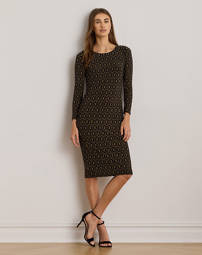 チェーンプリント スリークォータースリーブ ドレス