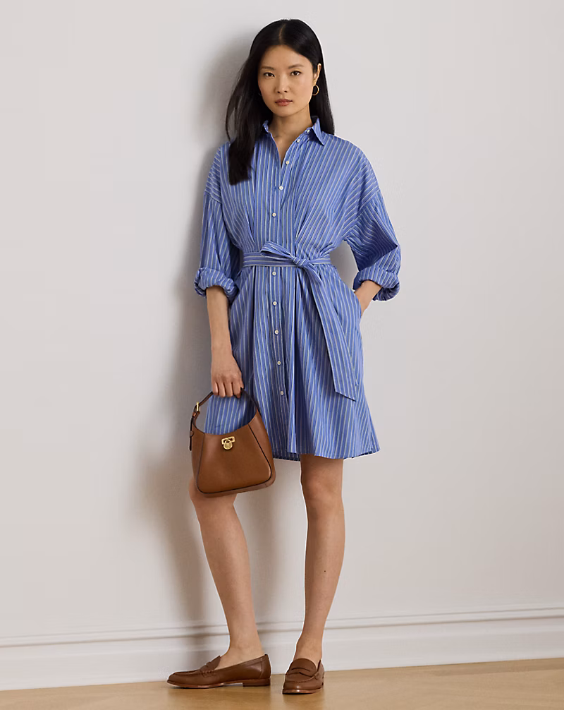 ストライプド ベルテッド ブロードクロス シャツドレス