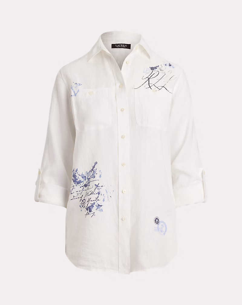 リラックス フィット プリント ロールタブ スリーブ シャツ