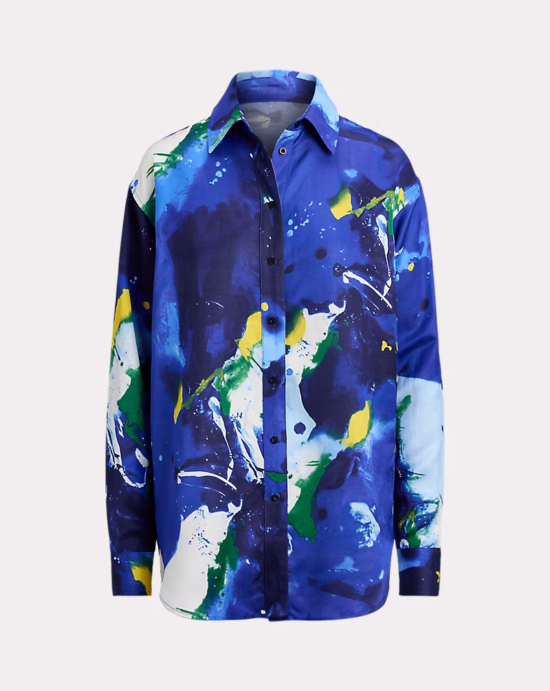 リラックス フィット アブストラクトプリント クレープ シャツ
