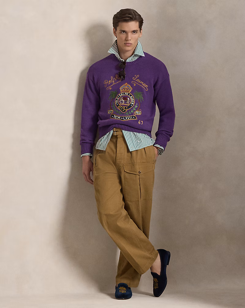 リラックス フィット プリーテッド ツイル パンツ