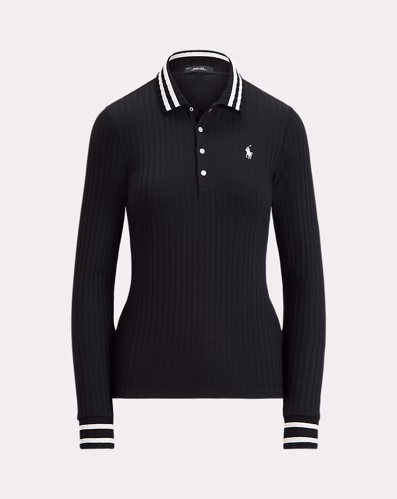 スリム フィット リブニット ロングスリーブ ポロシャツ