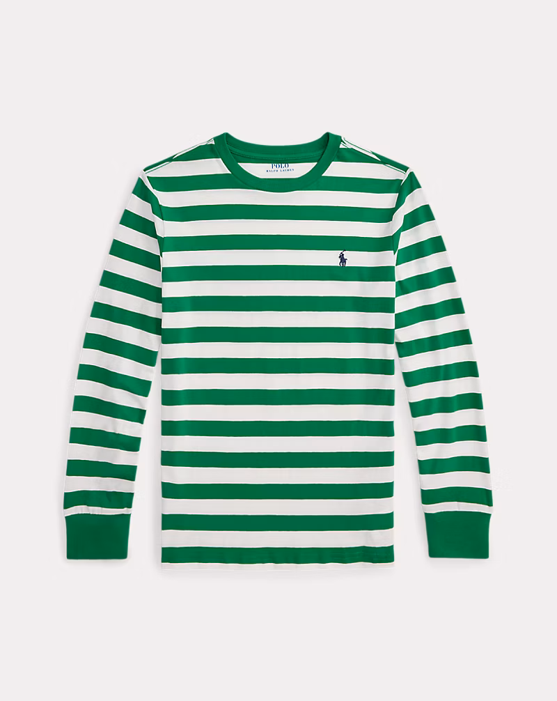 ストライプド コットン ロングスリーブ Tシャツ