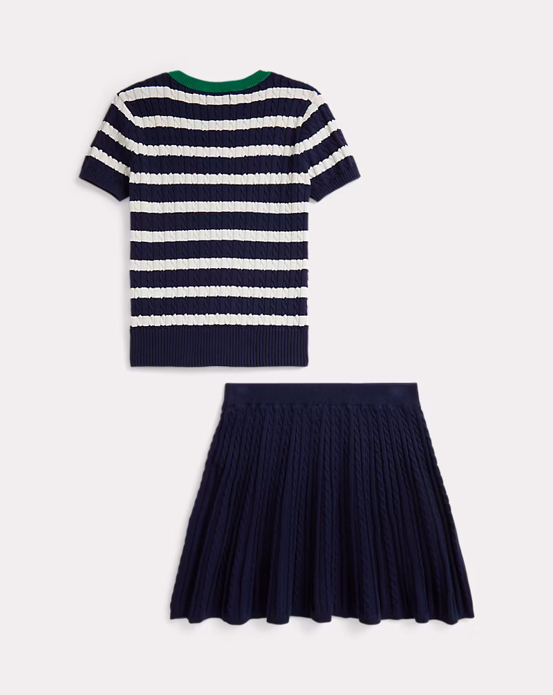 ストライプド コットン セーター & スカート セット