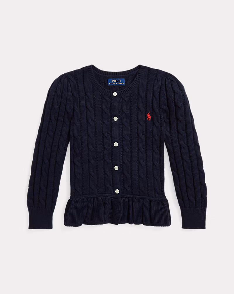 ケーブルニット コットン ペプラム カーディガン