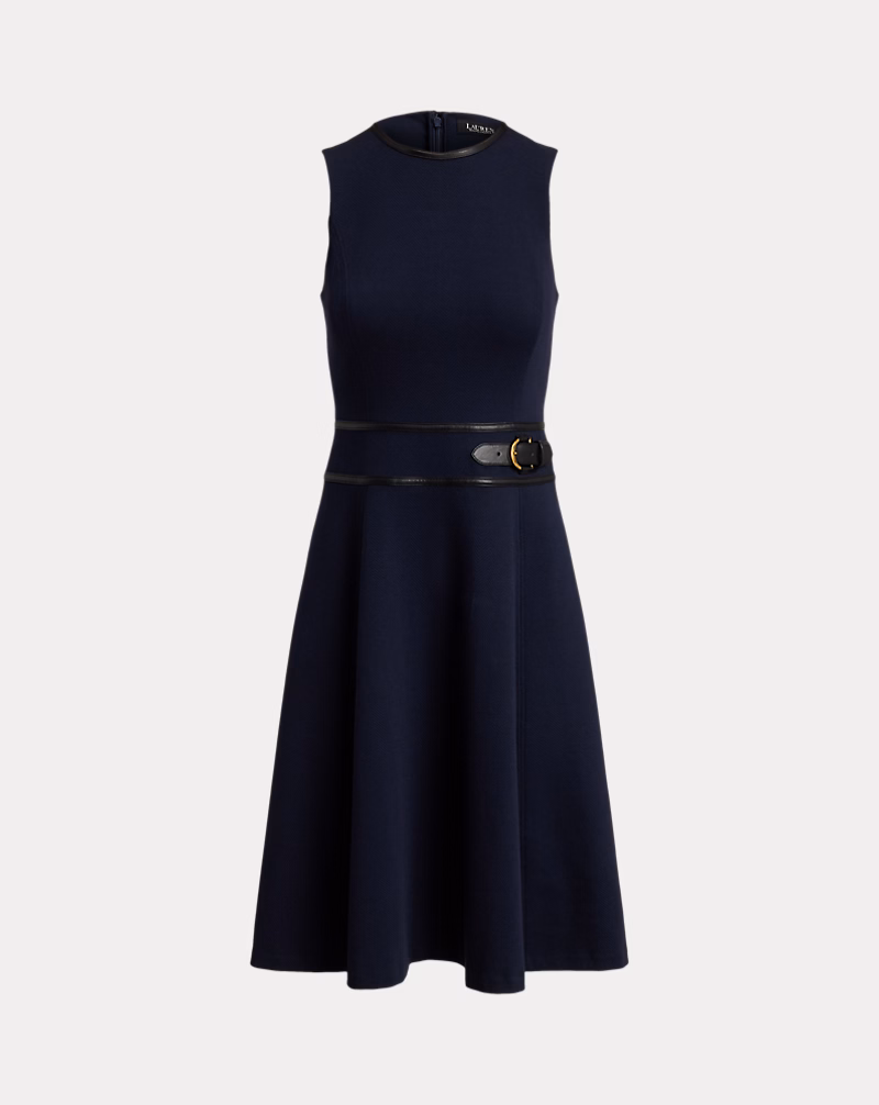 バックルトリム ヘリンボーン ジャカード ドレス