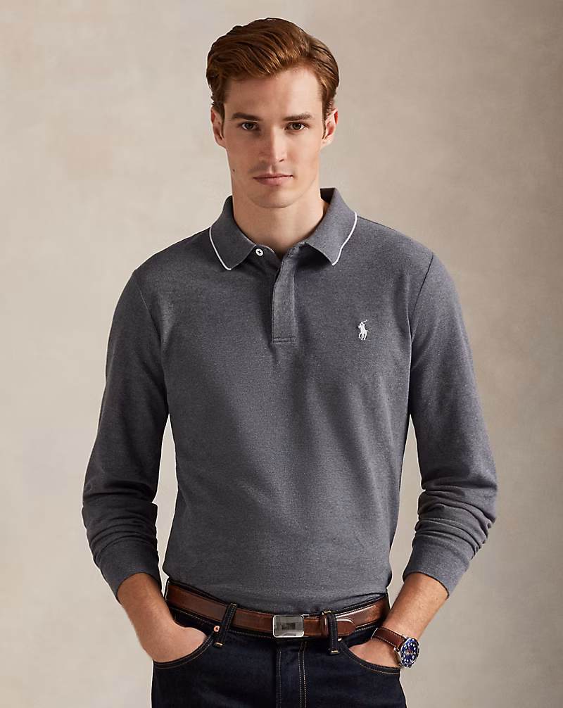 カスタム スリム フィット ストレッチ メッシュ ポロシャツ