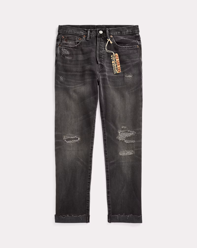 ボーイ フィット ブラック リペアード ジーンズ