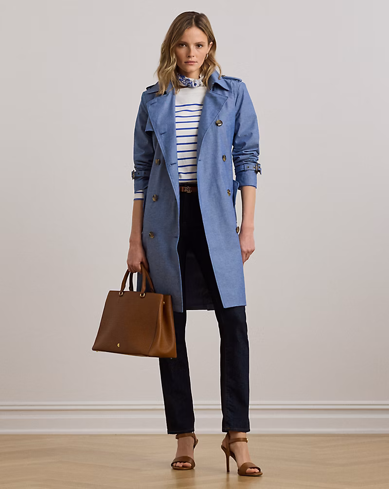 ダブルブレステッド シャンブレー トレンチ コート