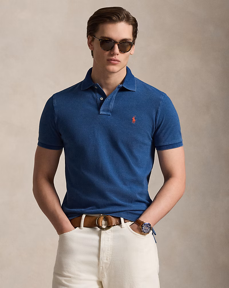 カスタム スリム フィット インディゴ メッシュ ポロシャツ