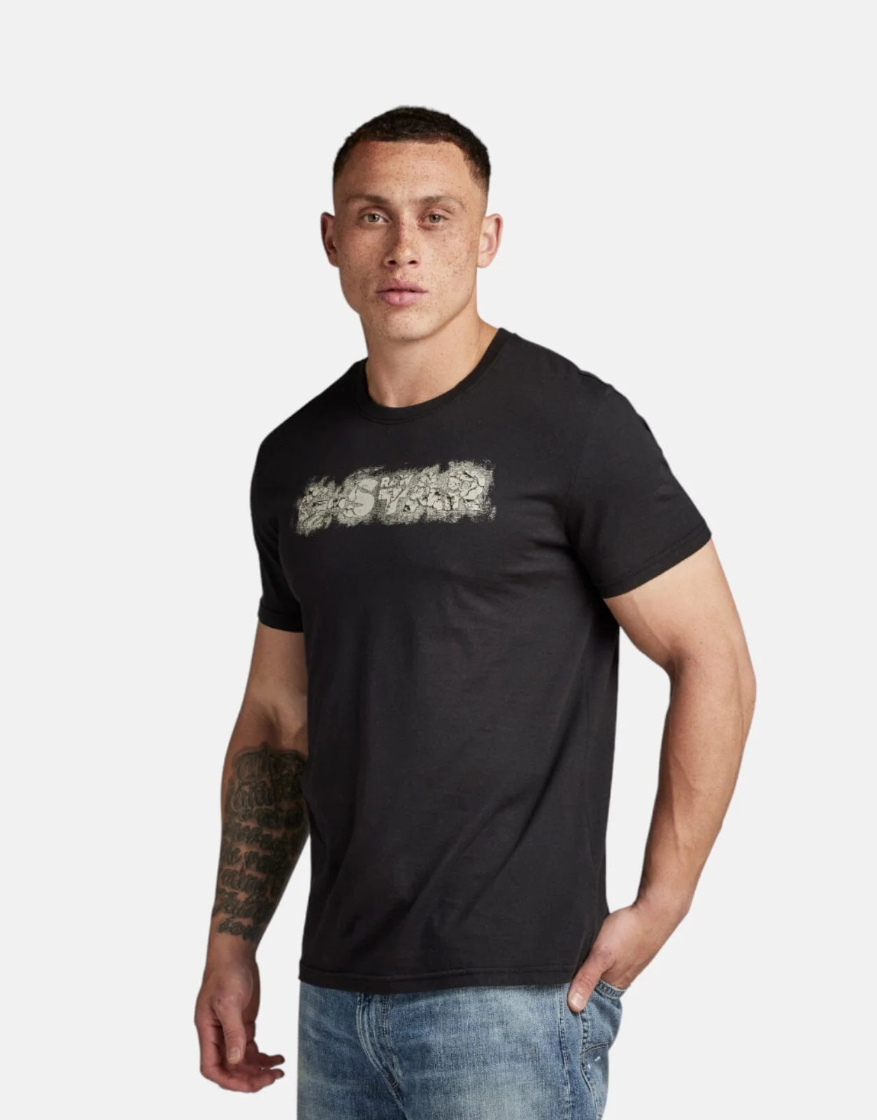 G-Star RAW Distressed Logo Black T-Shirt