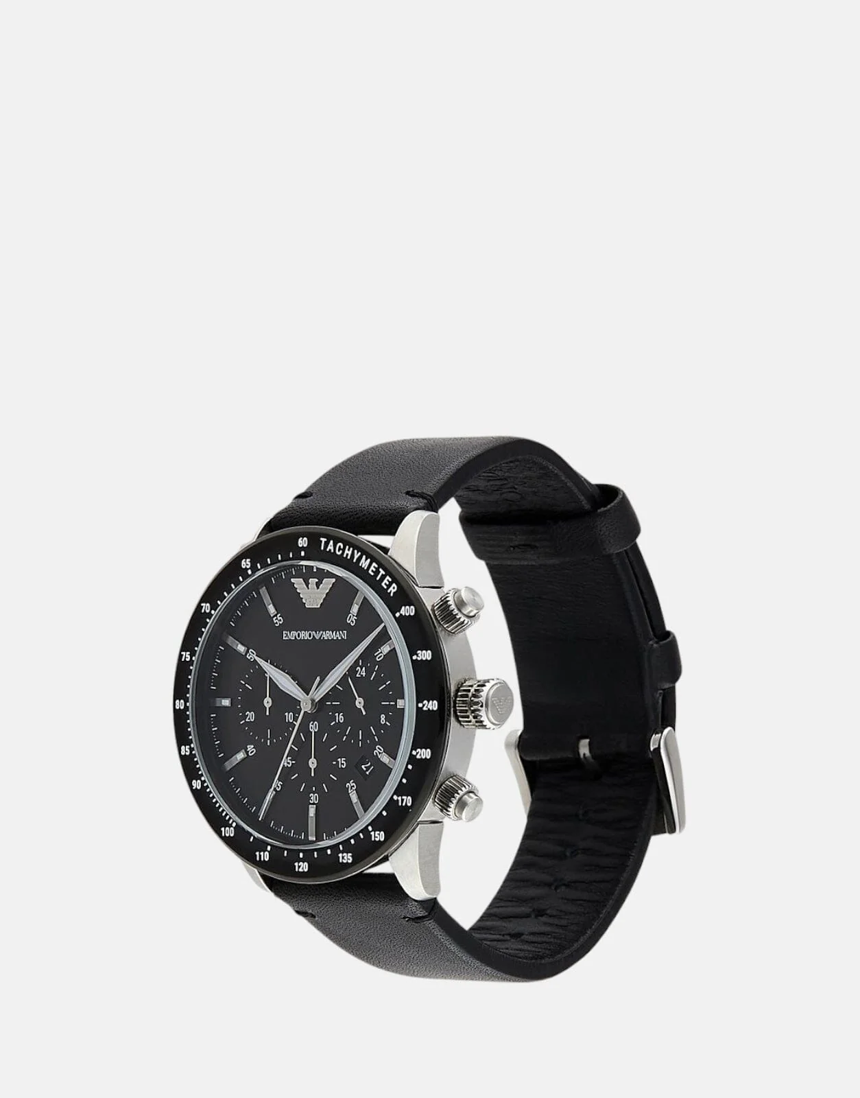Armani Exchange Mario Black Leather Watch