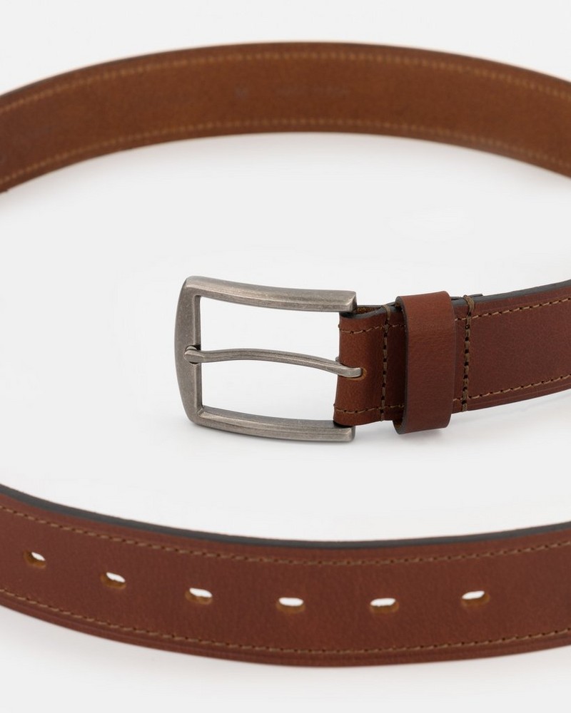 Men’s Grady Topstitch Rolled Edge Leather Belt