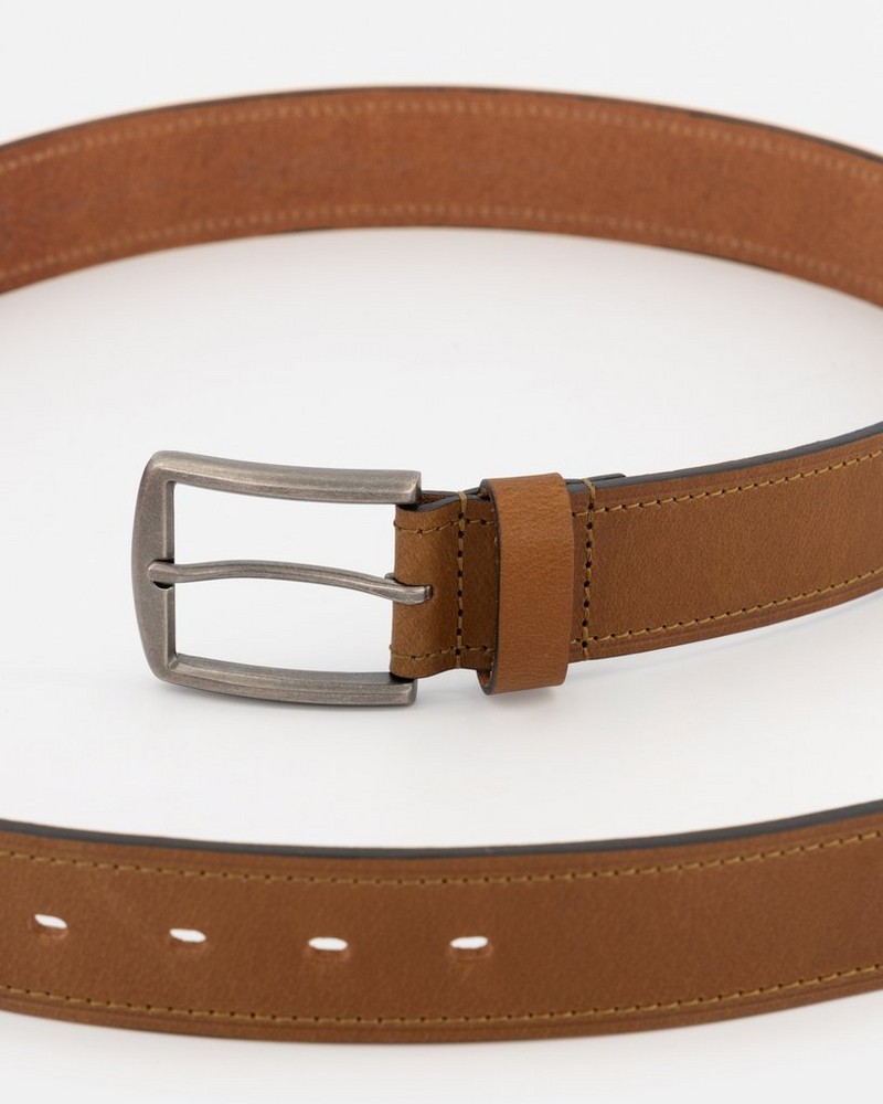 Men’s Grady Topstitch Rolled Edge Leather Belt