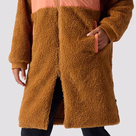 Mixed Fabric Fleece Long Coat - Women's