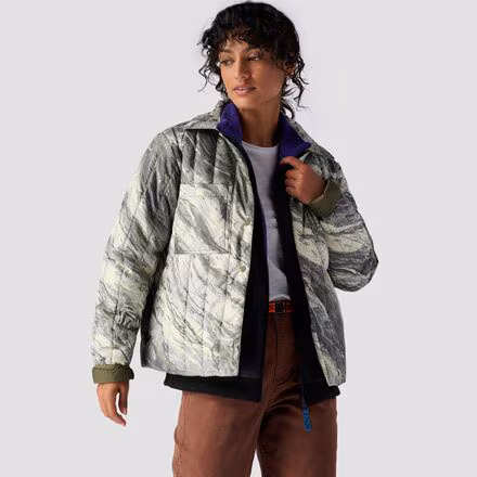 Oakbury Print Synthetic Quilted Shirt Jacket- Women's