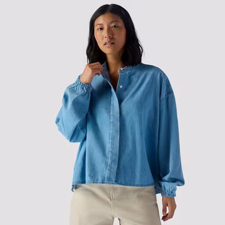Ruffle Collar Denim Shirt - Women's