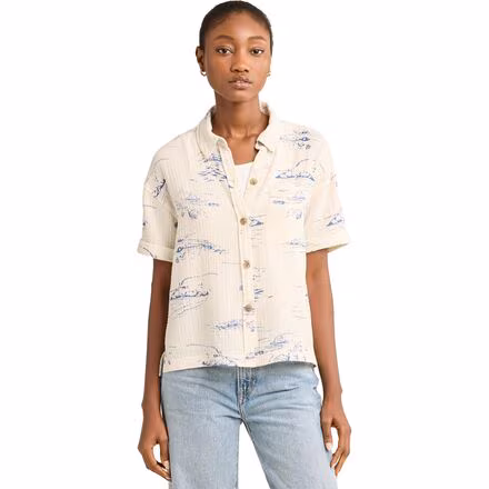 Button-Up Cotton Gauze Short-Sleeve Shirt - Women's