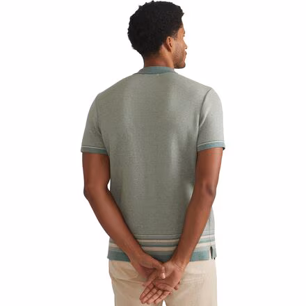 Short-Sleeve Border Stripe Button-Down Sweater - Men's