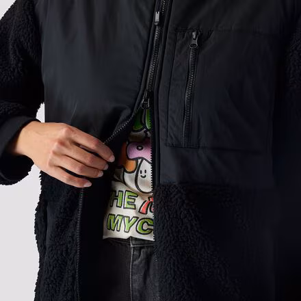 Mixed Fabric Fleece Long Coat - Women's