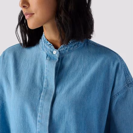 Ruffle Collar Denim Shirt - Women's