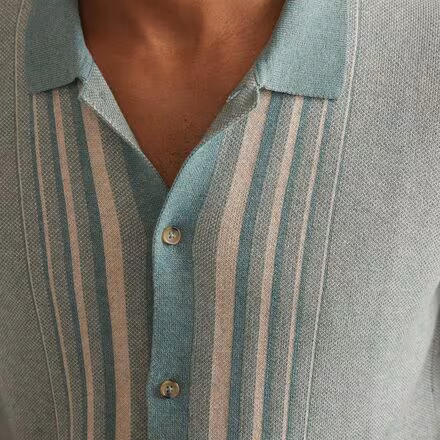 Short-Sleeve Border Stripe Button-Down Sweater - Men's