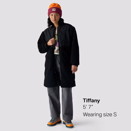 Mixed Fabric Fleece Long Coat - Women's