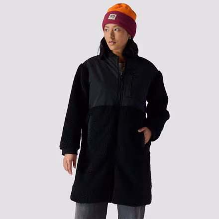 Mixed Fabric Fleece Long Coat - Women's