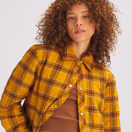Quilted Boyfriend Plaid Shirt Jacket - Women's