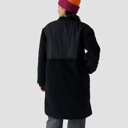 Mixed Fabric Fleece Long Coat - Women's