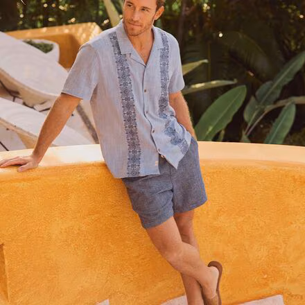 Embroidered Stretch Selvage Short-Sleeve Shirt- Men's