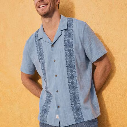Embroidered Stretch Selvage Short-Sleeve Shirt- Men's