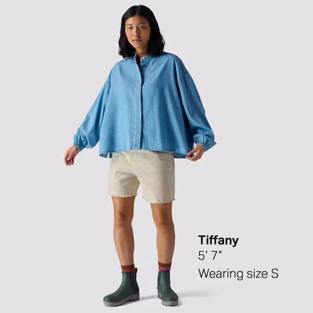 Ruffle Collar Denim Shirt - Women's