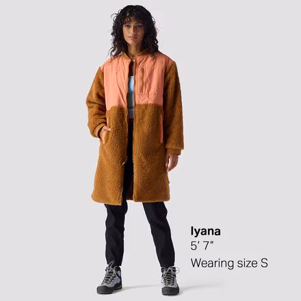 Mixed Fabric Fleece Long Coat - Women's