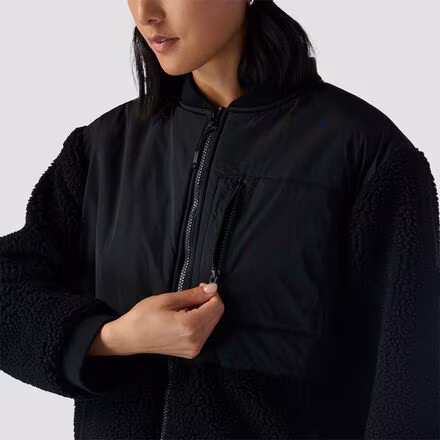 Mixed Fabric Fleece Long Coat - Women's