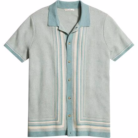 Short-Sleeve Border Stripe Button-Down Sweater - Men's