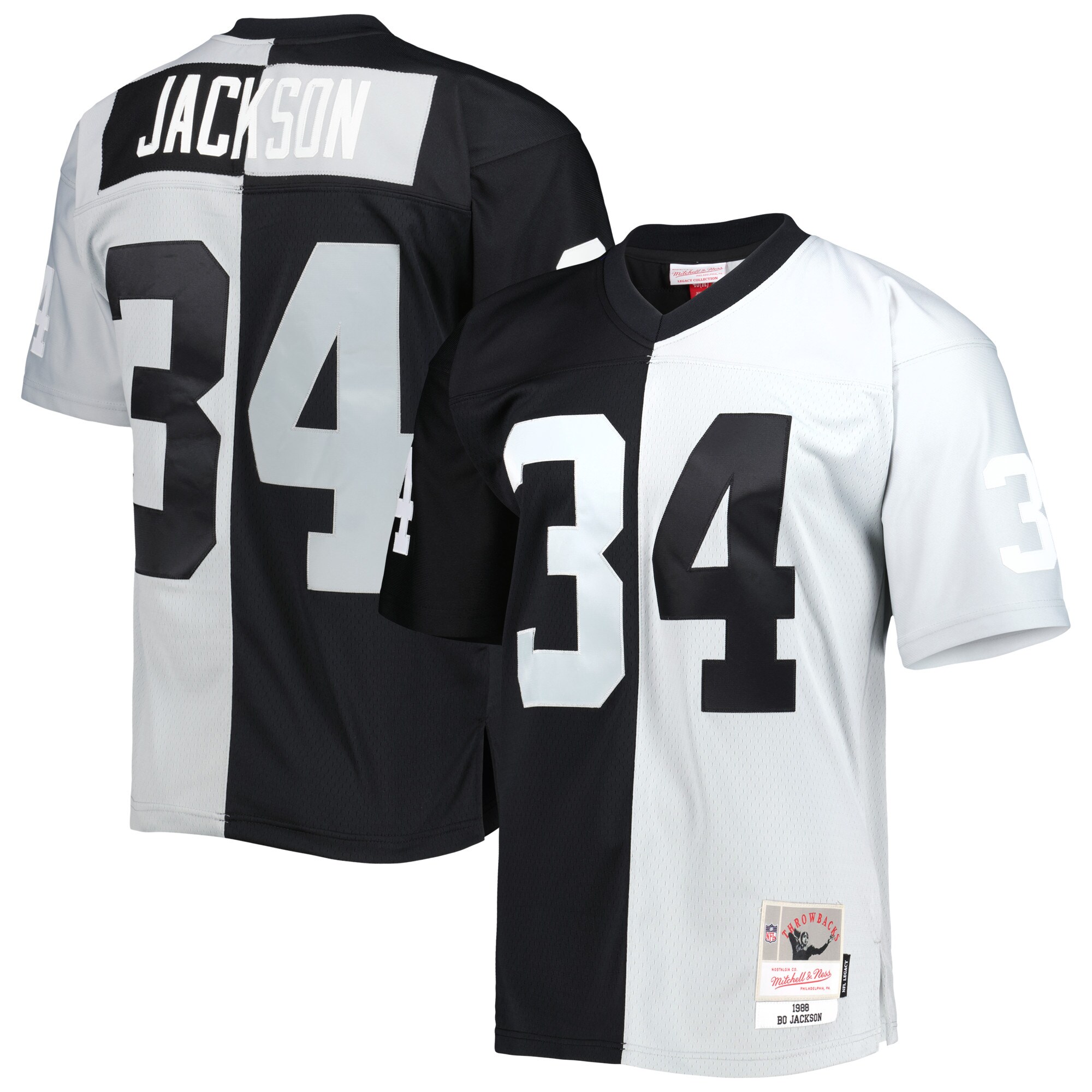 Bo Jackson Las Vegas Raiders Mitchell & Ness 1988 Split Legacy Replica Jersey - Black\/Silver - US Jersey Mall