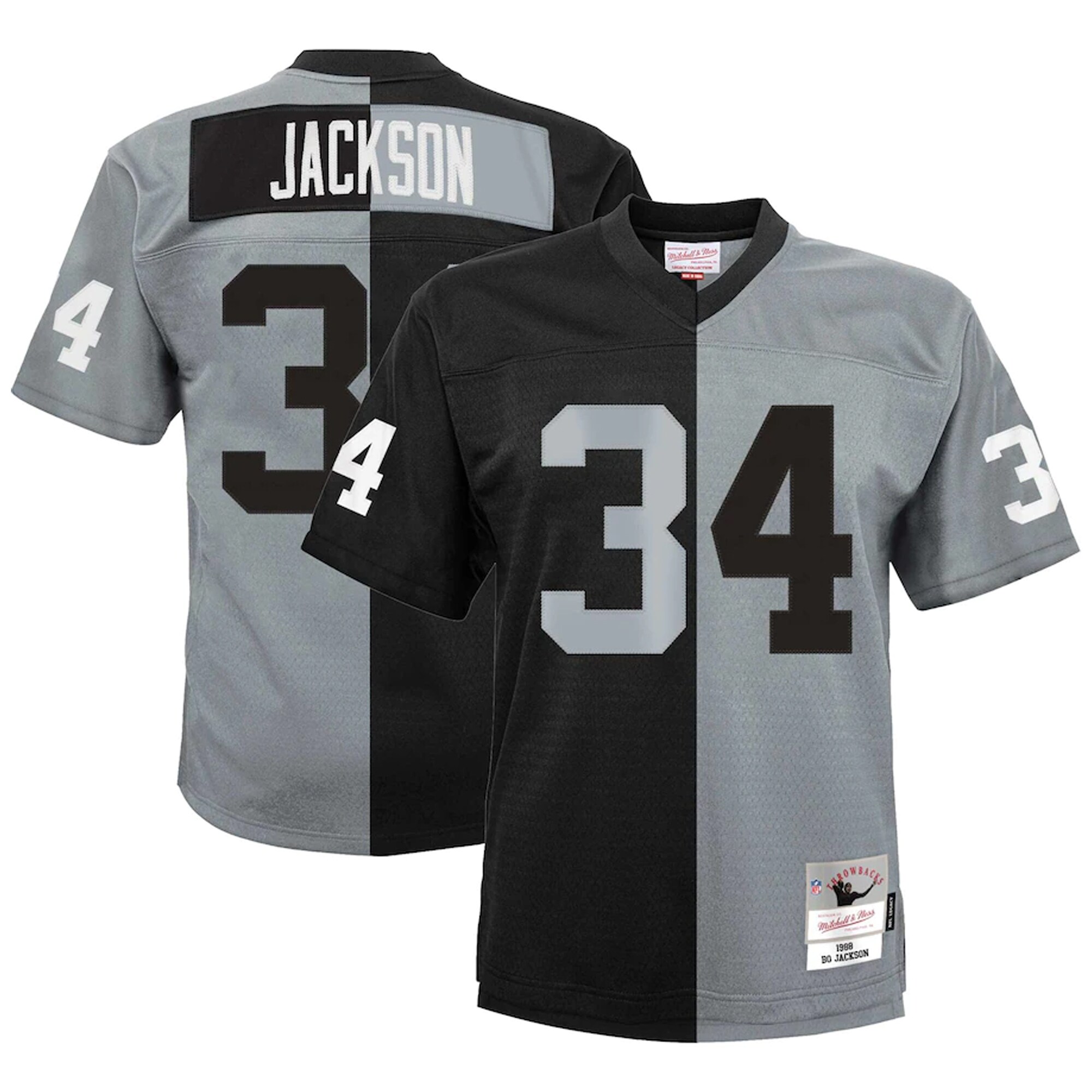 Bo Jackson Las Vegas Raiders Mitchell & Ness Youth Split Legacy Jersey - Black\/Silver - US Jersey Mall