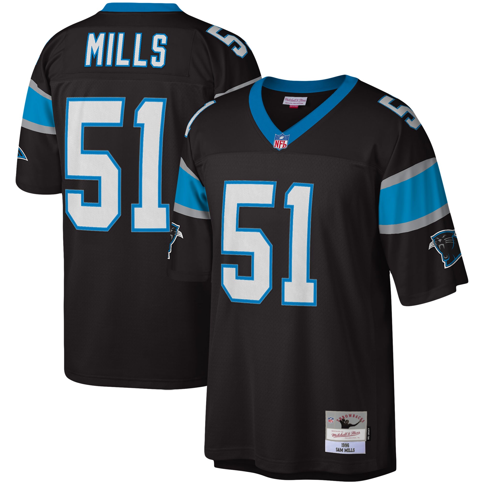Sam Mills Carolina Panthers Mitchell & Ness Legacy Replica Jersey - Black - US Jersey Mall