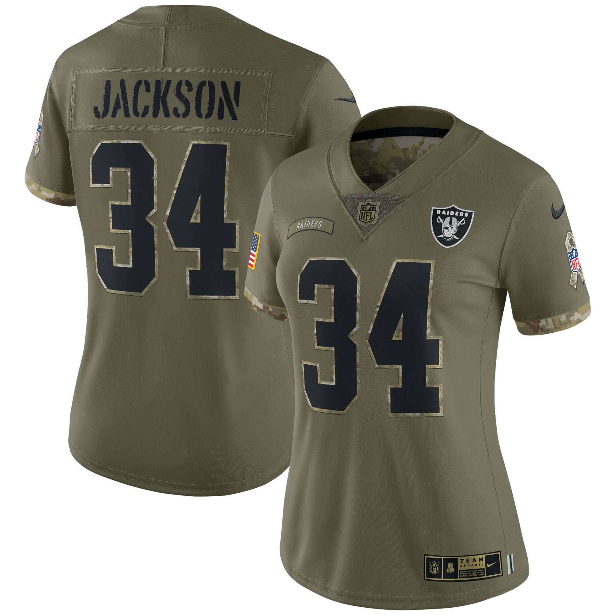 Bo Jackson Las Vegas Raiders Women's 2022 Salute To Service Retired Player Limited Jersey - Olive - US Jersey Mall
