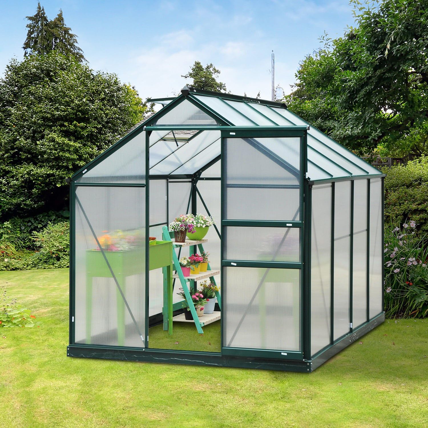 Outsunny 6 x 8ft Polycarbonate Greenhouse, Large Walk-In Green House ...