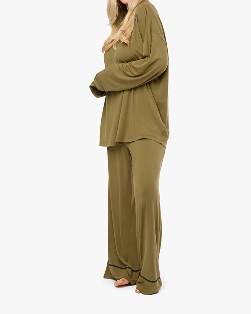Piped Wide Leg Pant