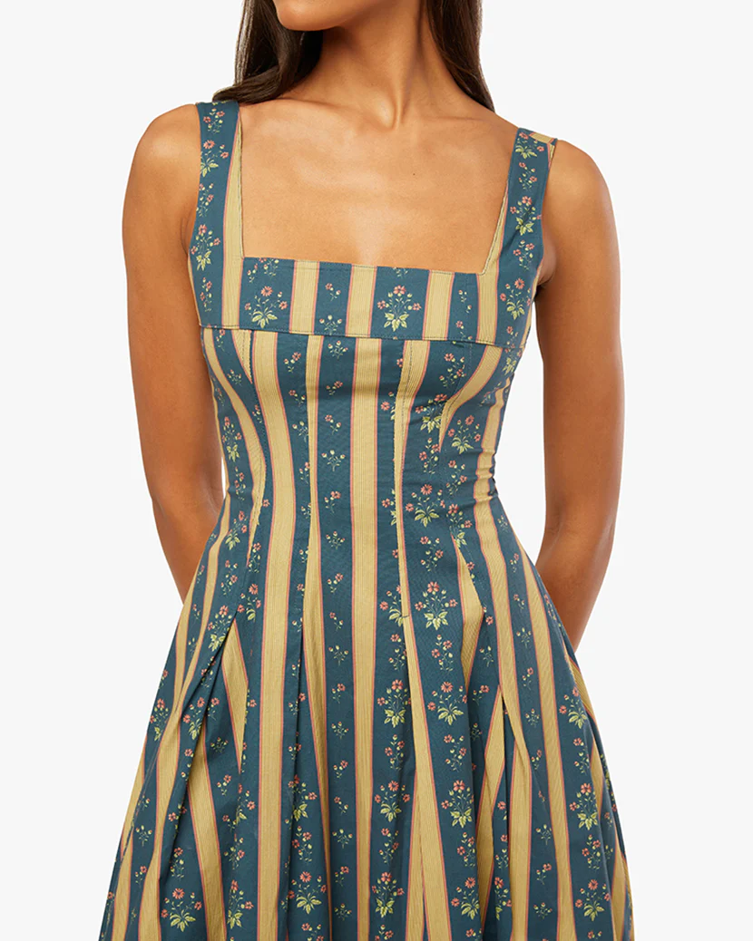 Corset Pleated Midi Dress