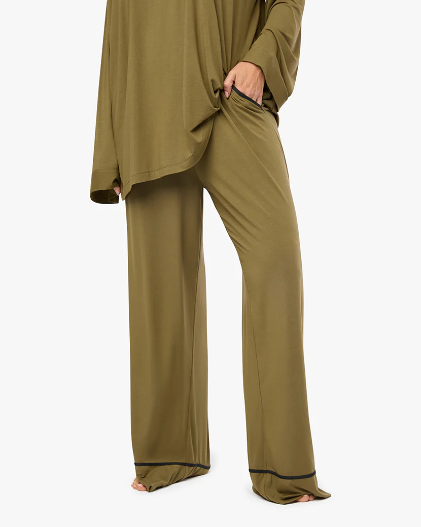 Piped Wide Leg Pant