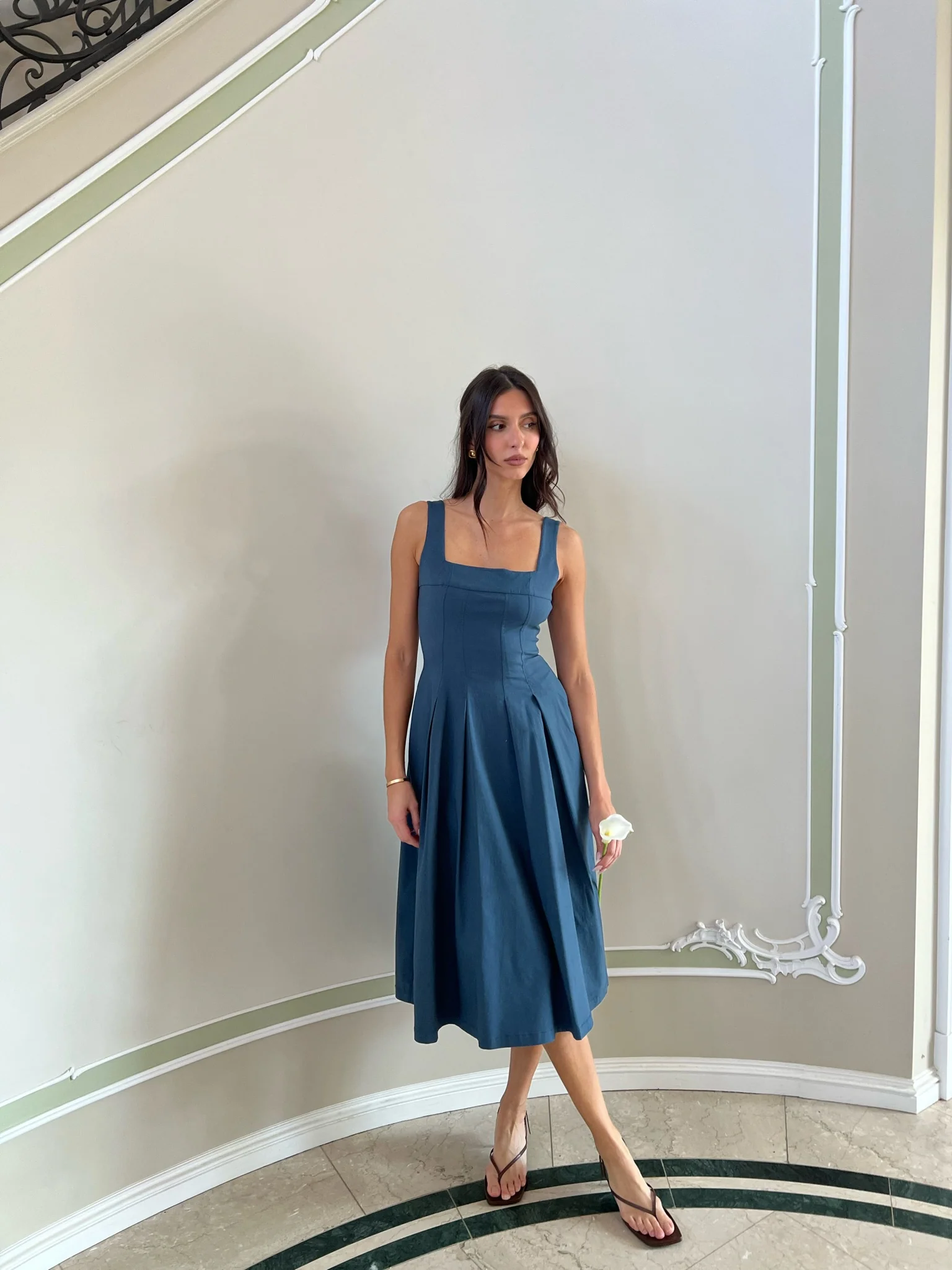 Corset Pleated Midi Dress