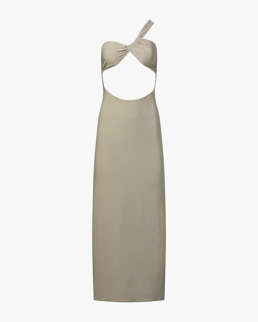 Ruched Asymmetrical Knit Maxi Dress