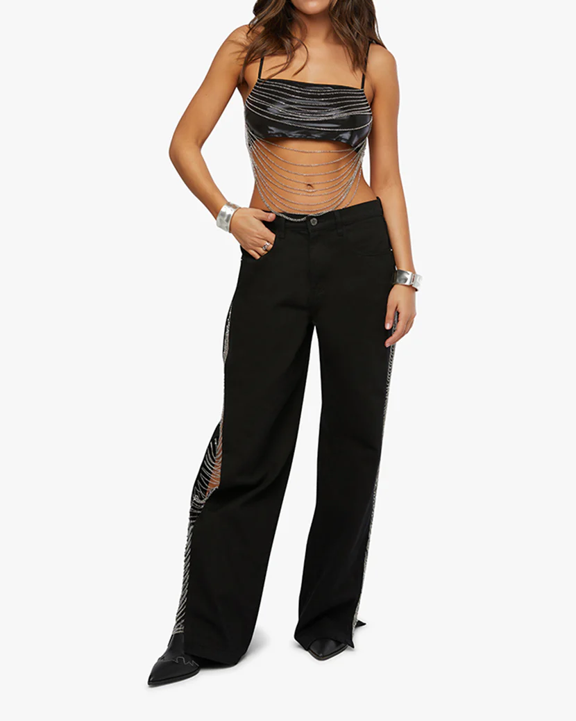 Chain Slit Wide Leg Pant