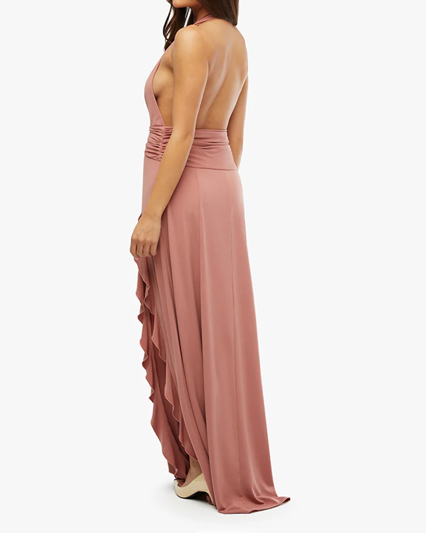 Halter Ruffle Maxi Dress