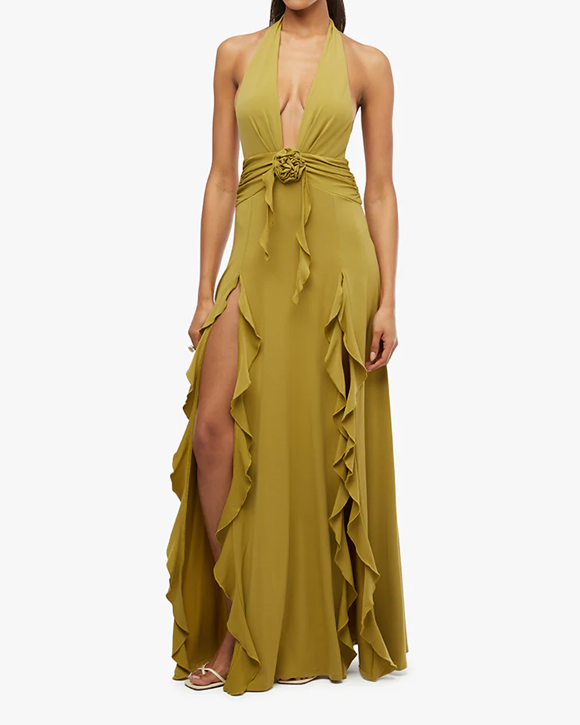 Halter Ruffle Maxi Dress