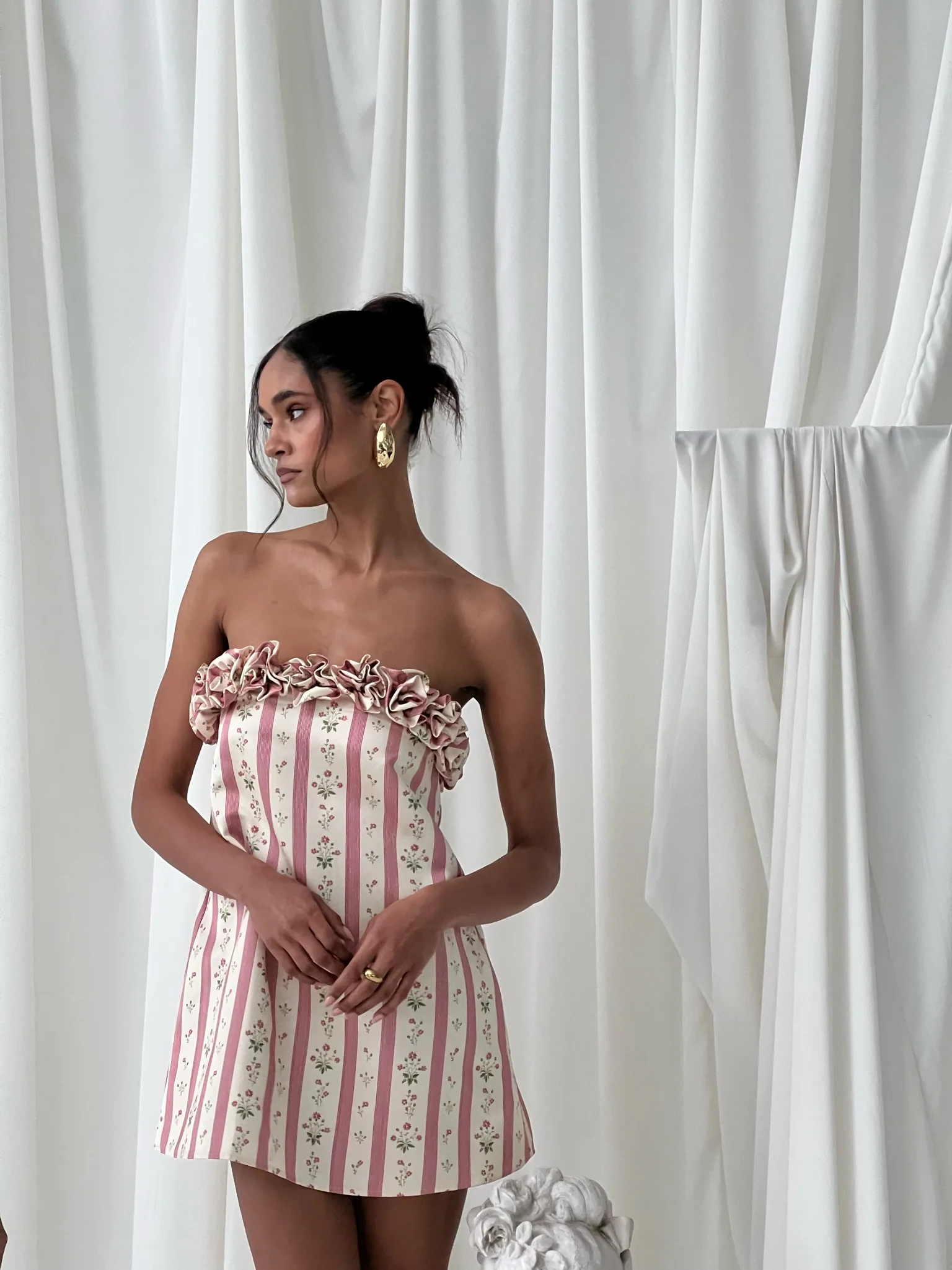 Strapless A-line Rose Mini Dress